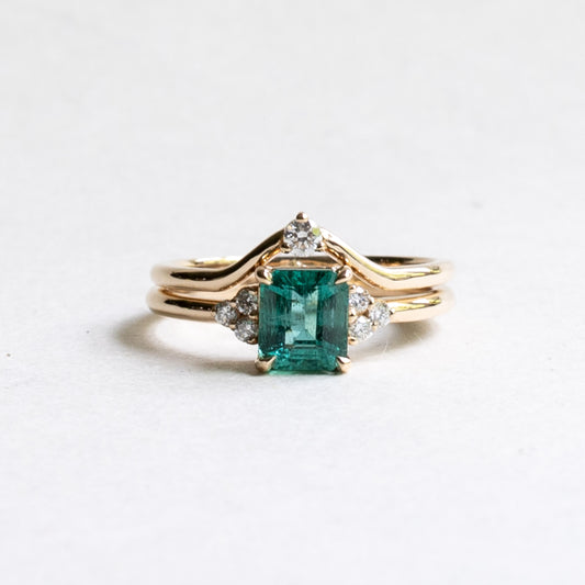 18K Emerald Diamond Ring Set