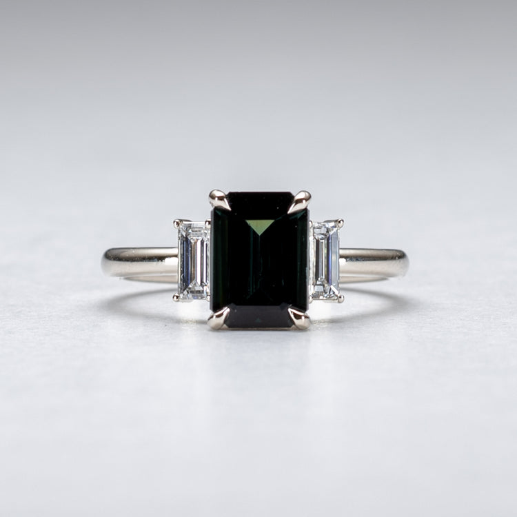 14k Gold Greenish Blue Tourmaline Trio Ring