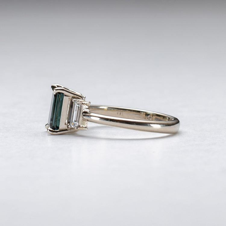 14k Gold Greenish Blue Tourmaline Trio Ring